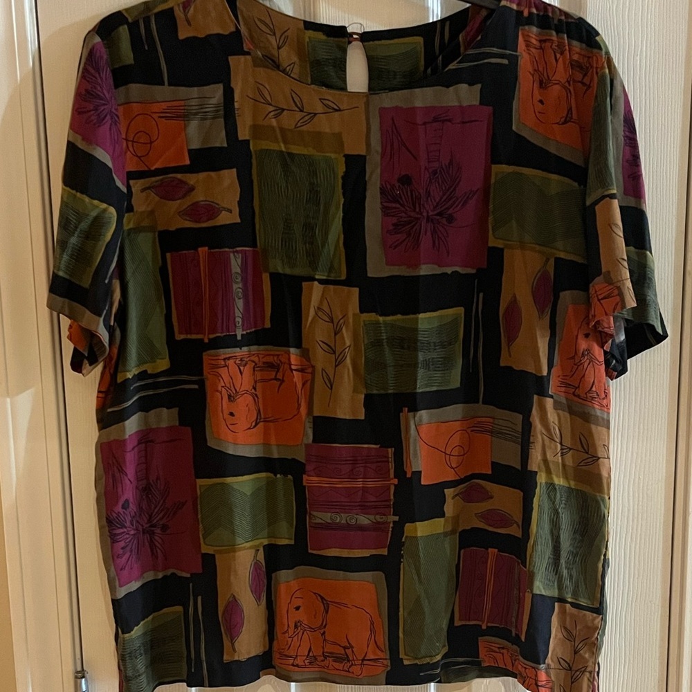 Vintage Abstract Blair Boutique Shirt Blouse Colorful Geometric Wildlife - Picture 2 of 4